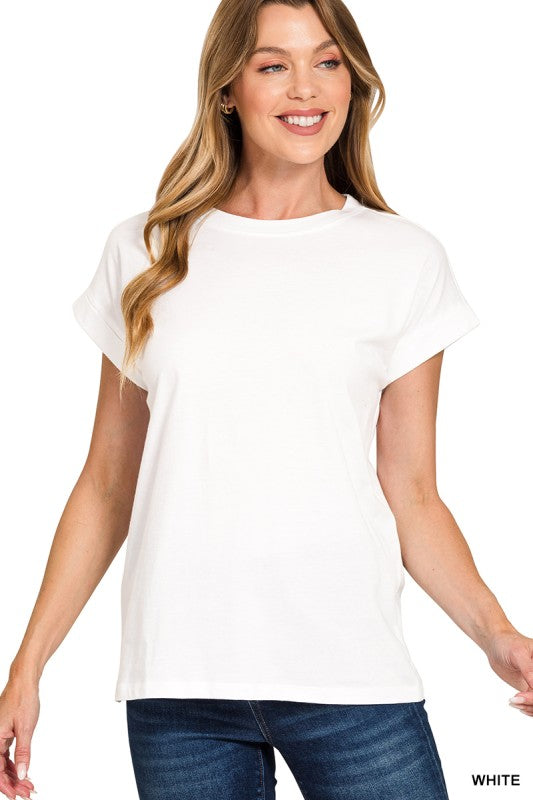 Cotton Folded Sleeve T-shirt