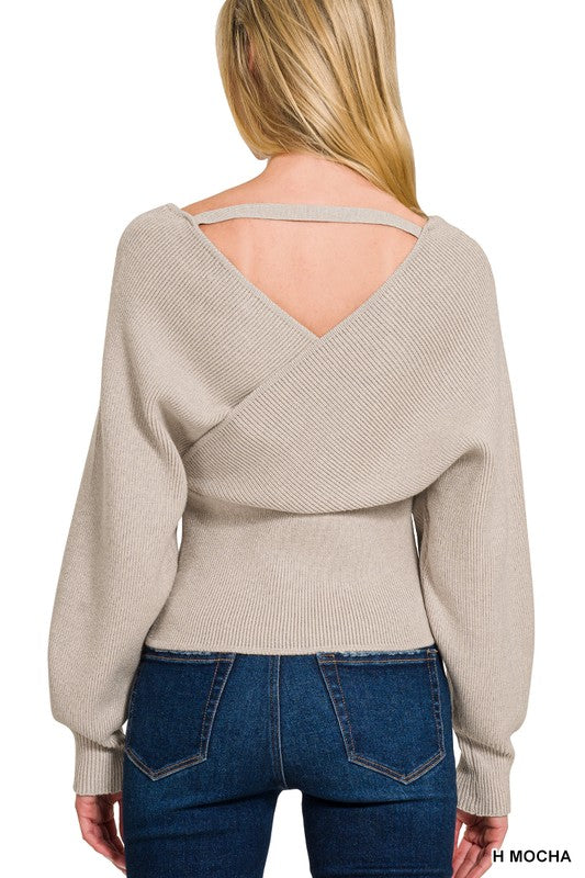 Viscose Cross Wrap Pullover Sweater