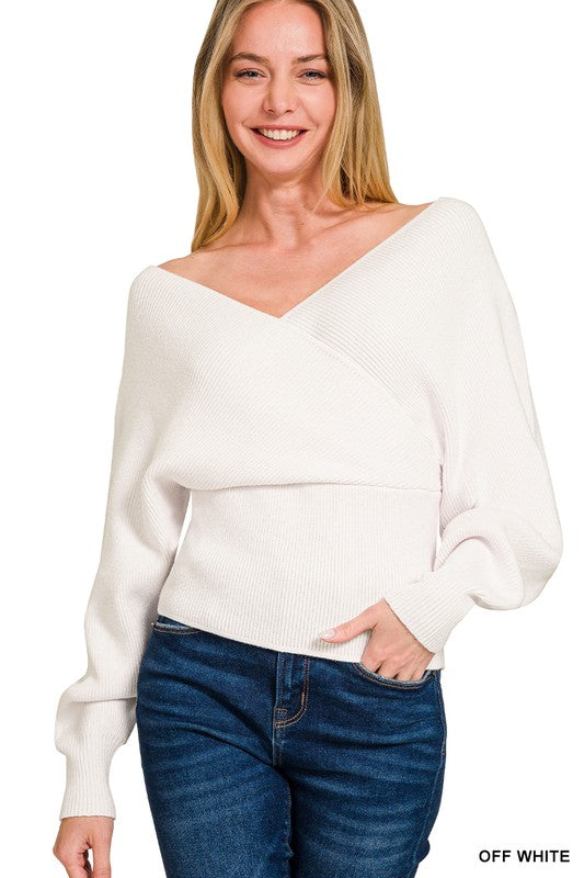 Viscose Cross Wrap Pullover Sweater