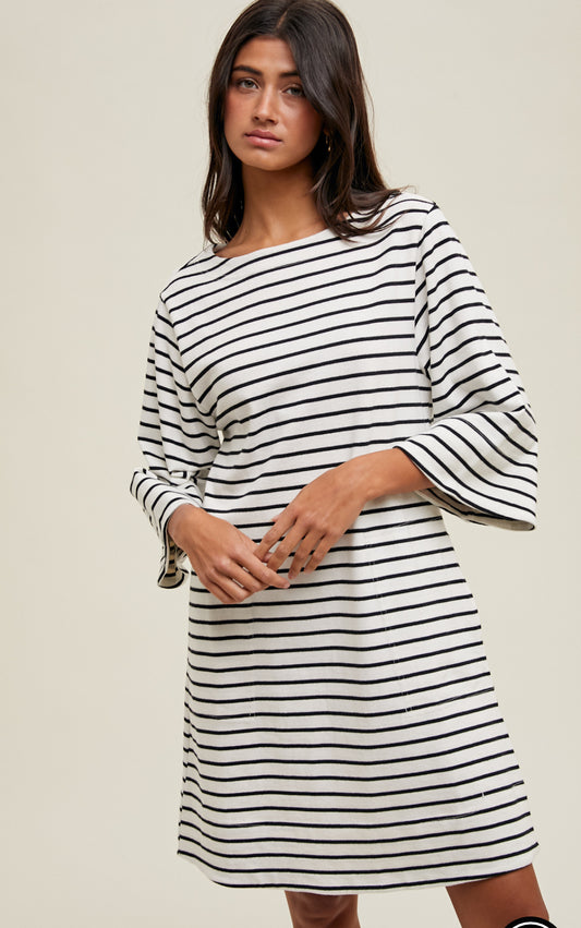 Striped Boat Neck Mini Dress