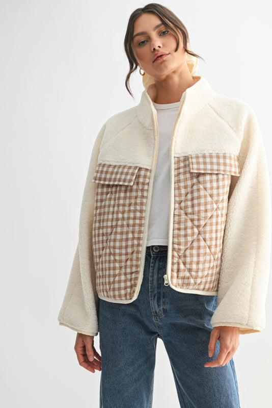 Plaid Contrast Fleece Jacket