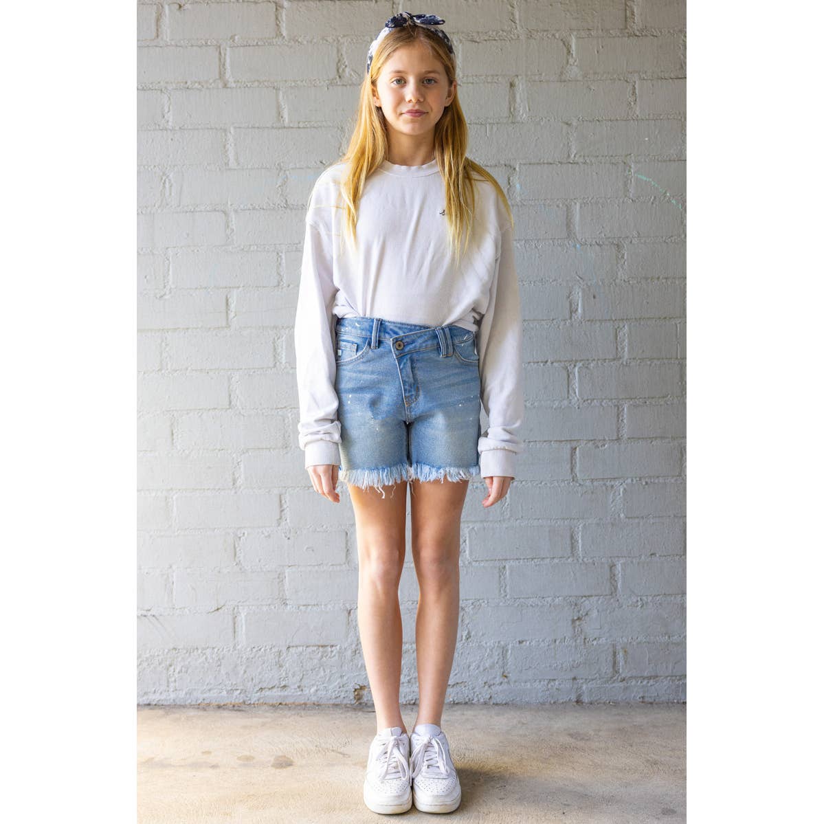 Drip Paint Denim Shorts - Girls