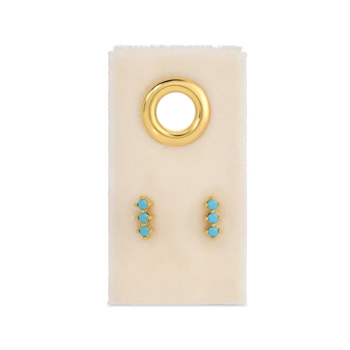 Splendid Iris - Triple CZ Bar Studs on Velvet Tag: Light Blue