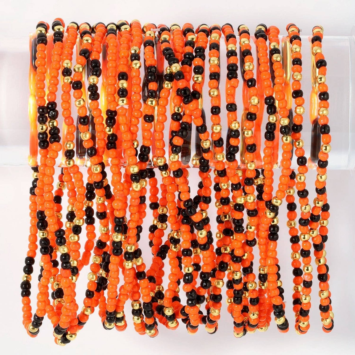 Splendid Iris - Stretch Seed Bead GAME DAY Bracelets: Black/Orange
