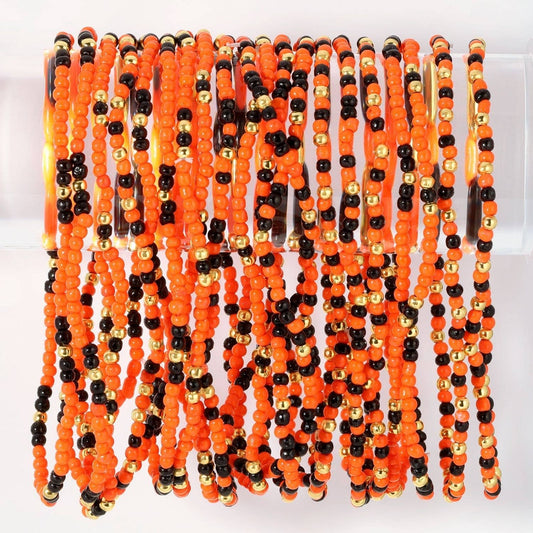 Splendid Iris - Stretch Seed Bead GAME DAY Bracelets: Black/Orange