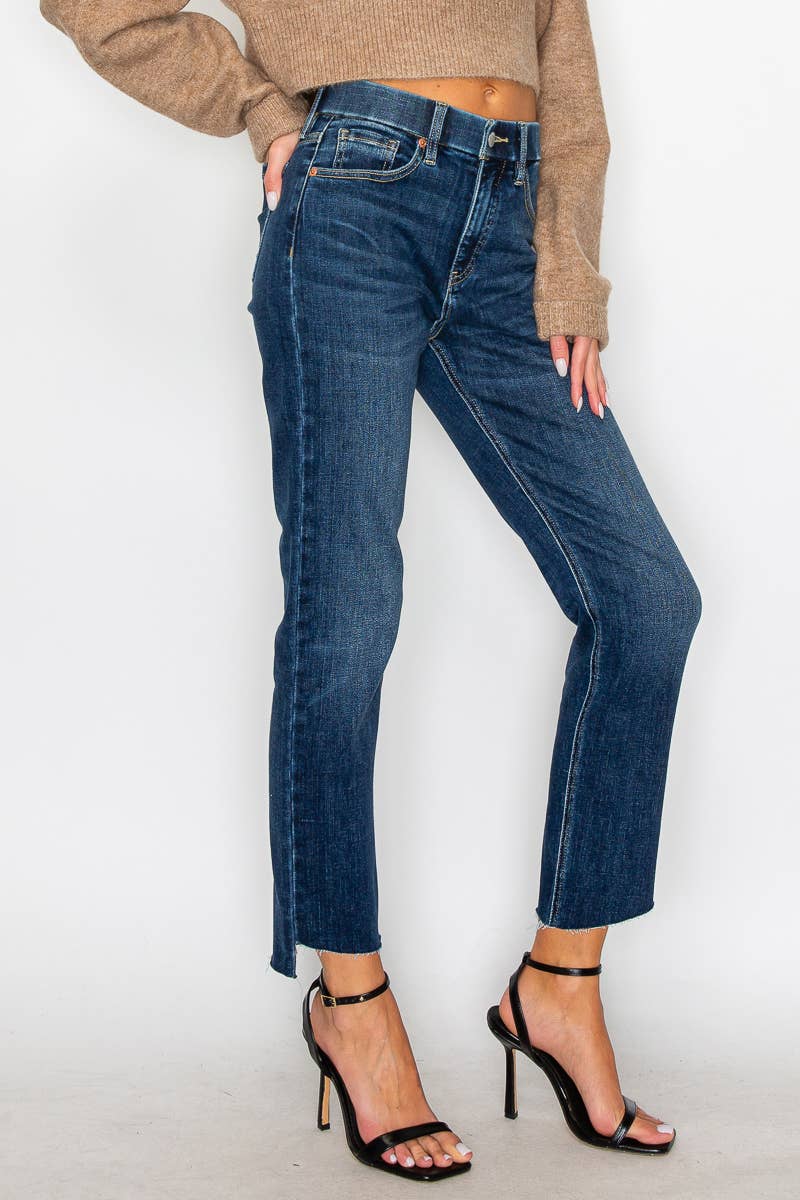 Dark Wash Tummy Control High Rise Straight Leg Jeans