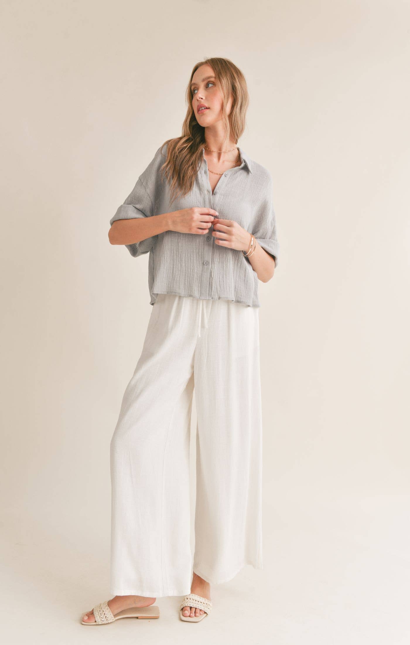 Bird Song Cuffed Boxy Oversized Shirt in Cloud Blue