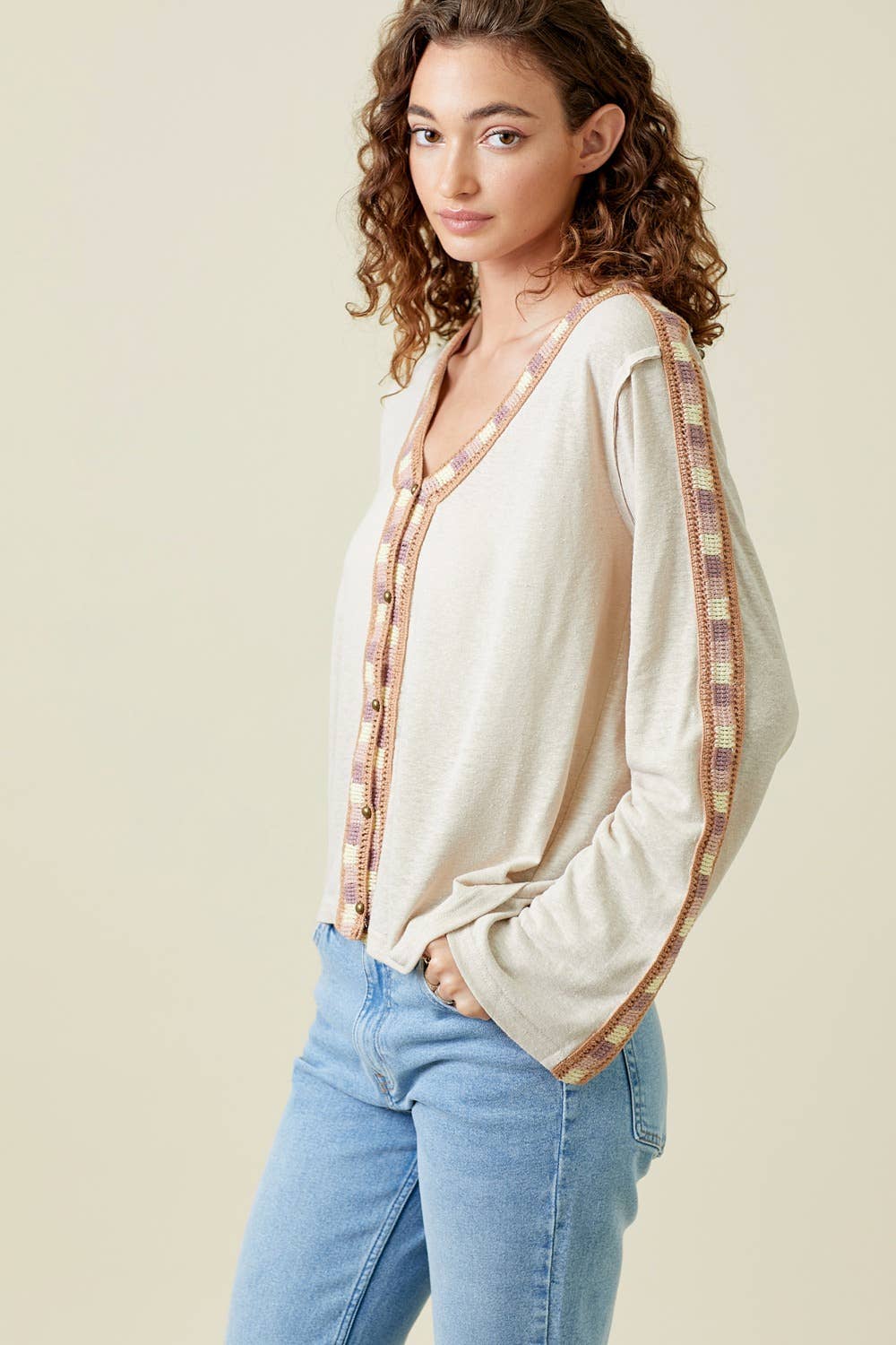 Lace Inset V-neck Top