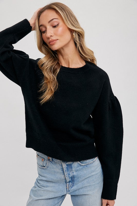 Puff-sleeve Knit Sweater Pullover