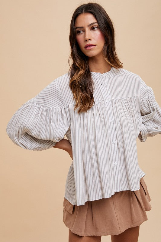 Multi Stripe Relaxed Fit Buttons Down Blouse Top