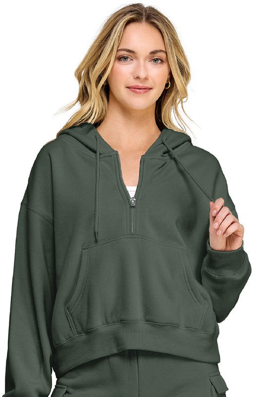 Basic Fleece Half Zip Up Hoodie