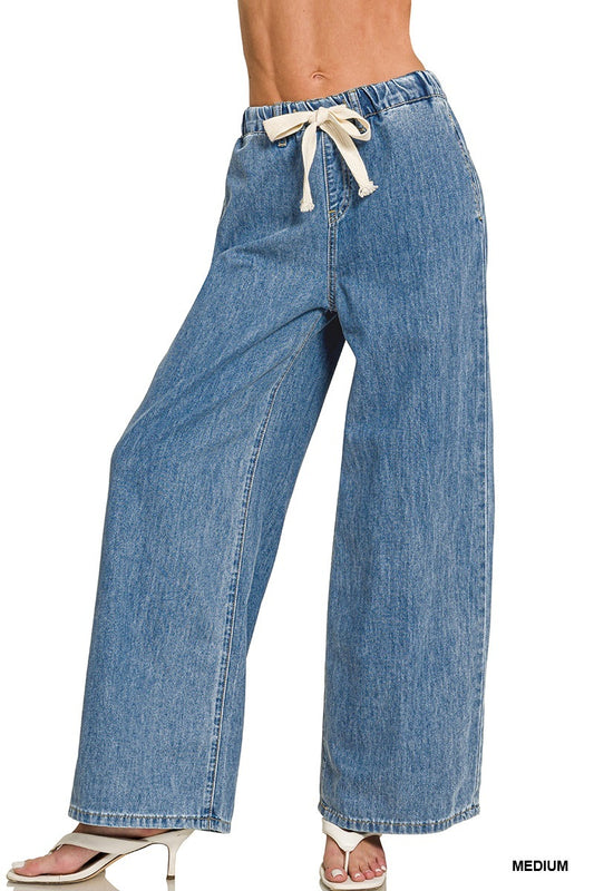 Wide Leg Drawstring Denim