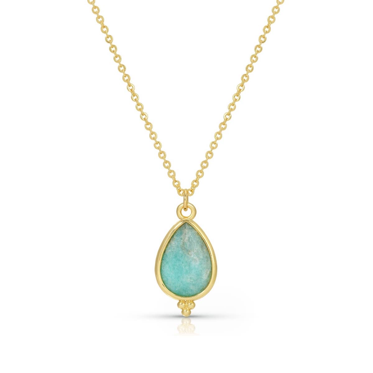 Splendid Iris - Teardrop Stone Pendant Necklace: Light Blue