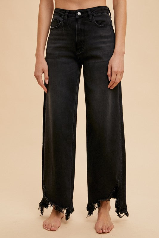 Asymmetrical Distressed Hem Denim - Black