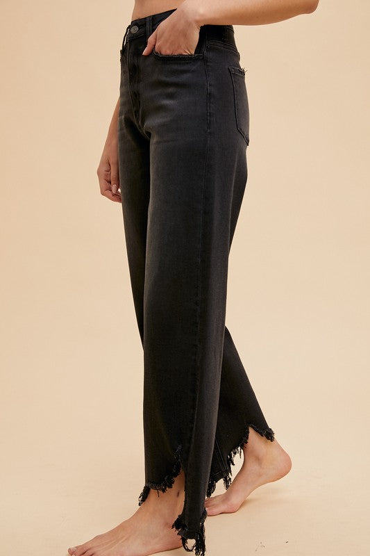 Asymmetrical Distressed Hem Denim - Black