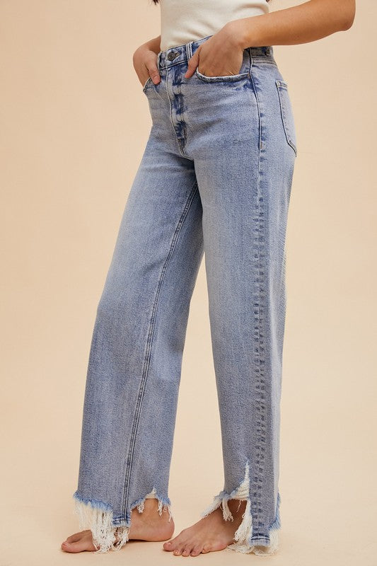 Asymmetrical Distressed Hem Straight Fit Jeans