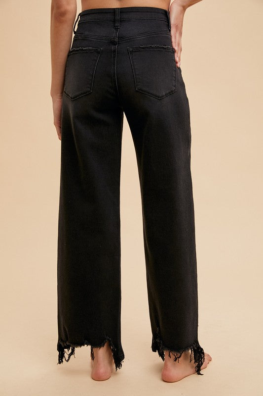 Asymmetrical Distressed Hem Denim - Black