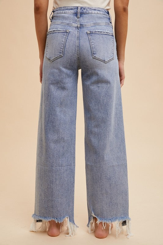 Asymmetrical Distressed Hem Straight Fit Jeans