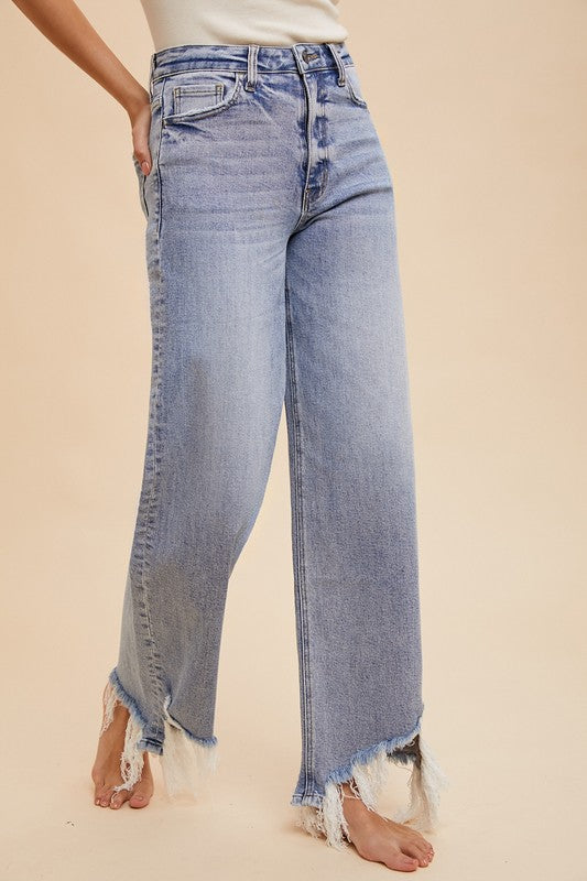 Asymmetrical Distressed Hem Straight Fit Jeans