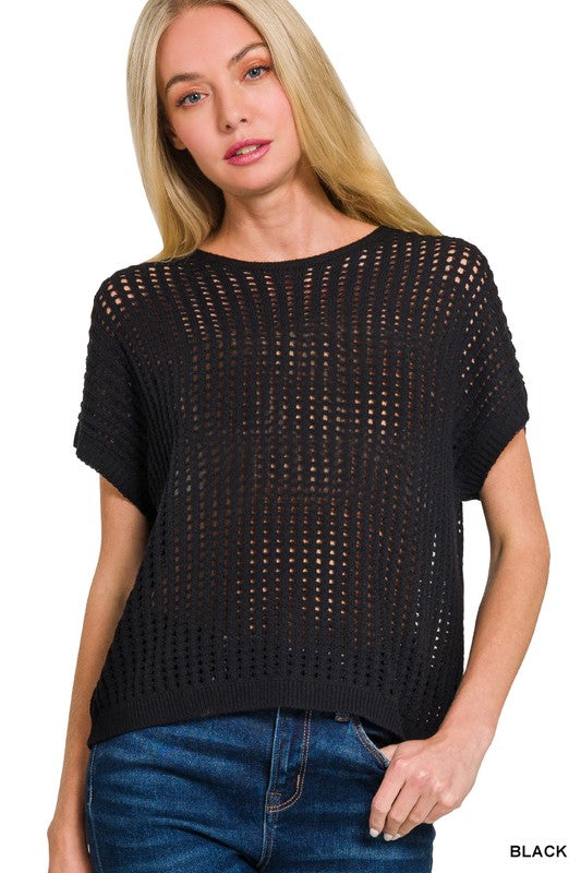 Viscose Crochet Knit Sheer Hollow Sweater