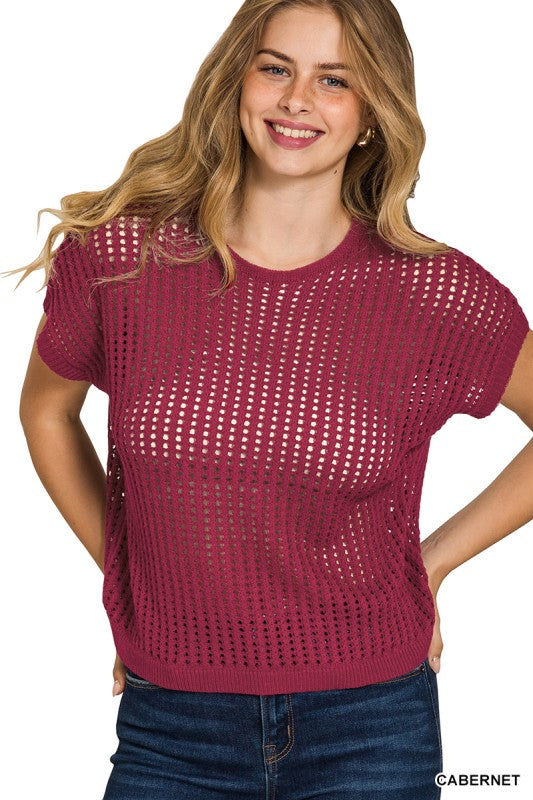 Viscose Crochet Knit Sheer Hollow Sweater