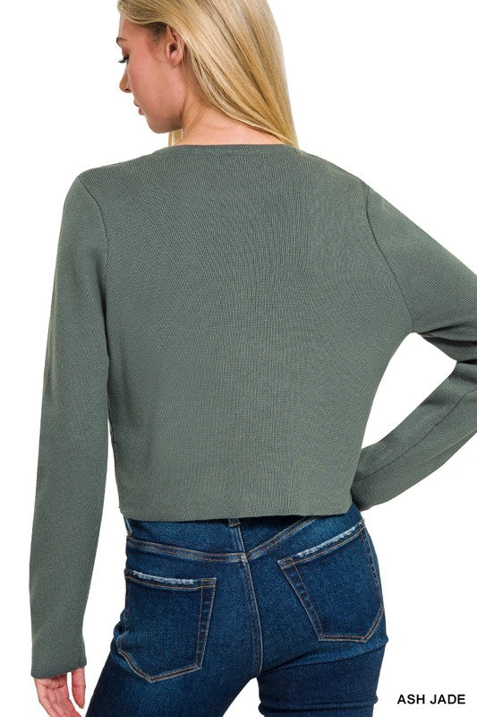 7 Button Crewneck Long Sleeve Basic Cardigan