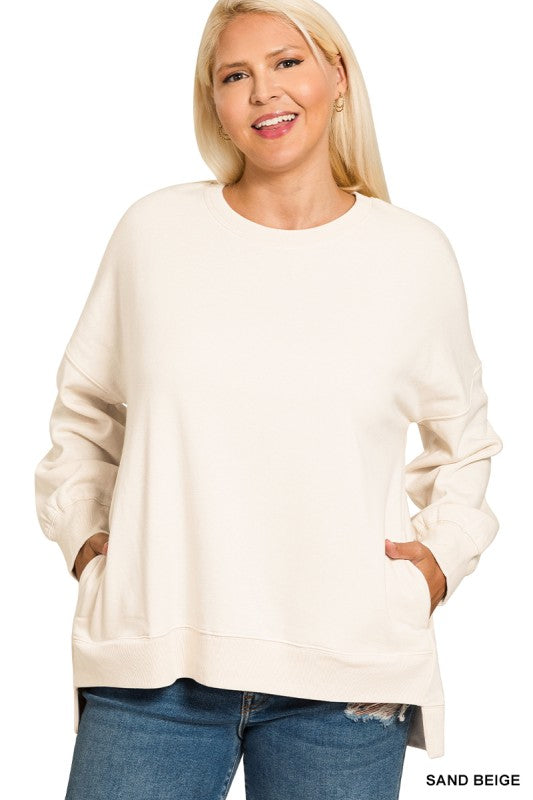 Plus Fleece Hi-low Boyfriend Sweatshirts W/pockets