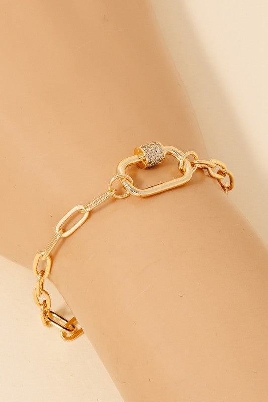 Gold Dipped Pave Carabiner Chain Link Bracelet