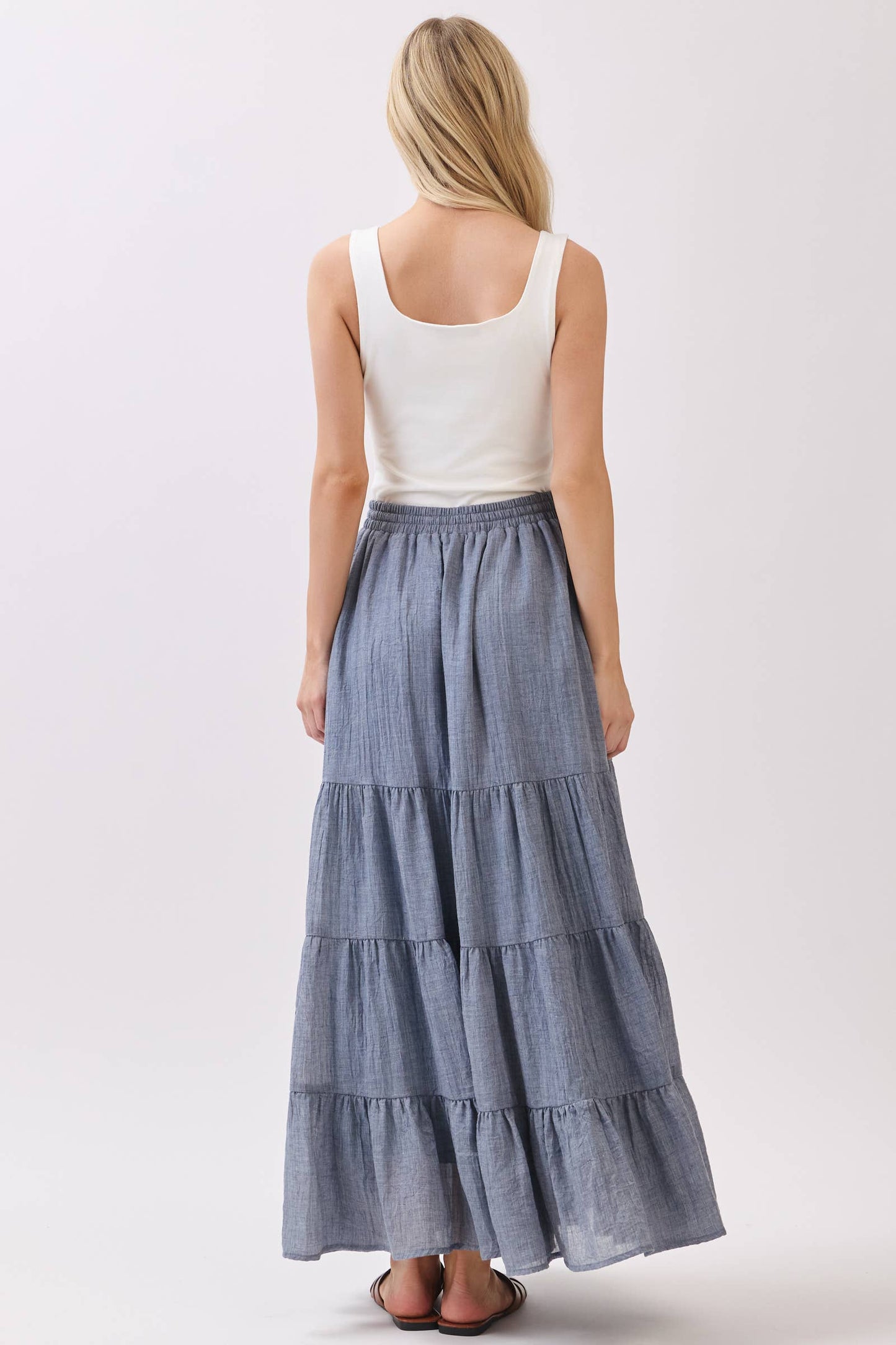 Final Touch - Tiered Coconut Tie Detail Maxi Skirt - VS3009: OLIVE / L