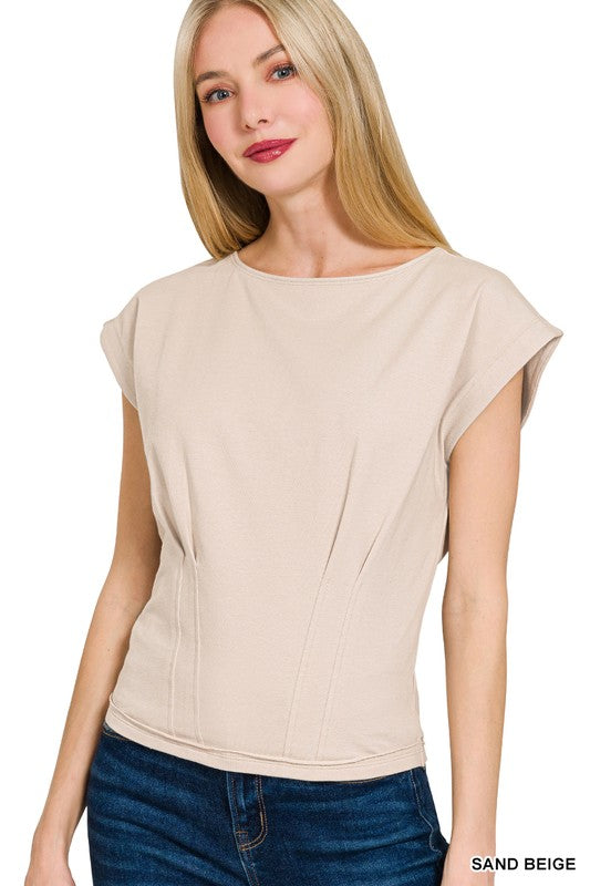Gathered Waist Round Neck Top