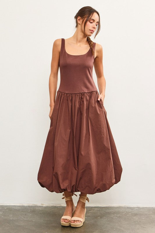 Balloon Hem Sleeveless Midi Dress