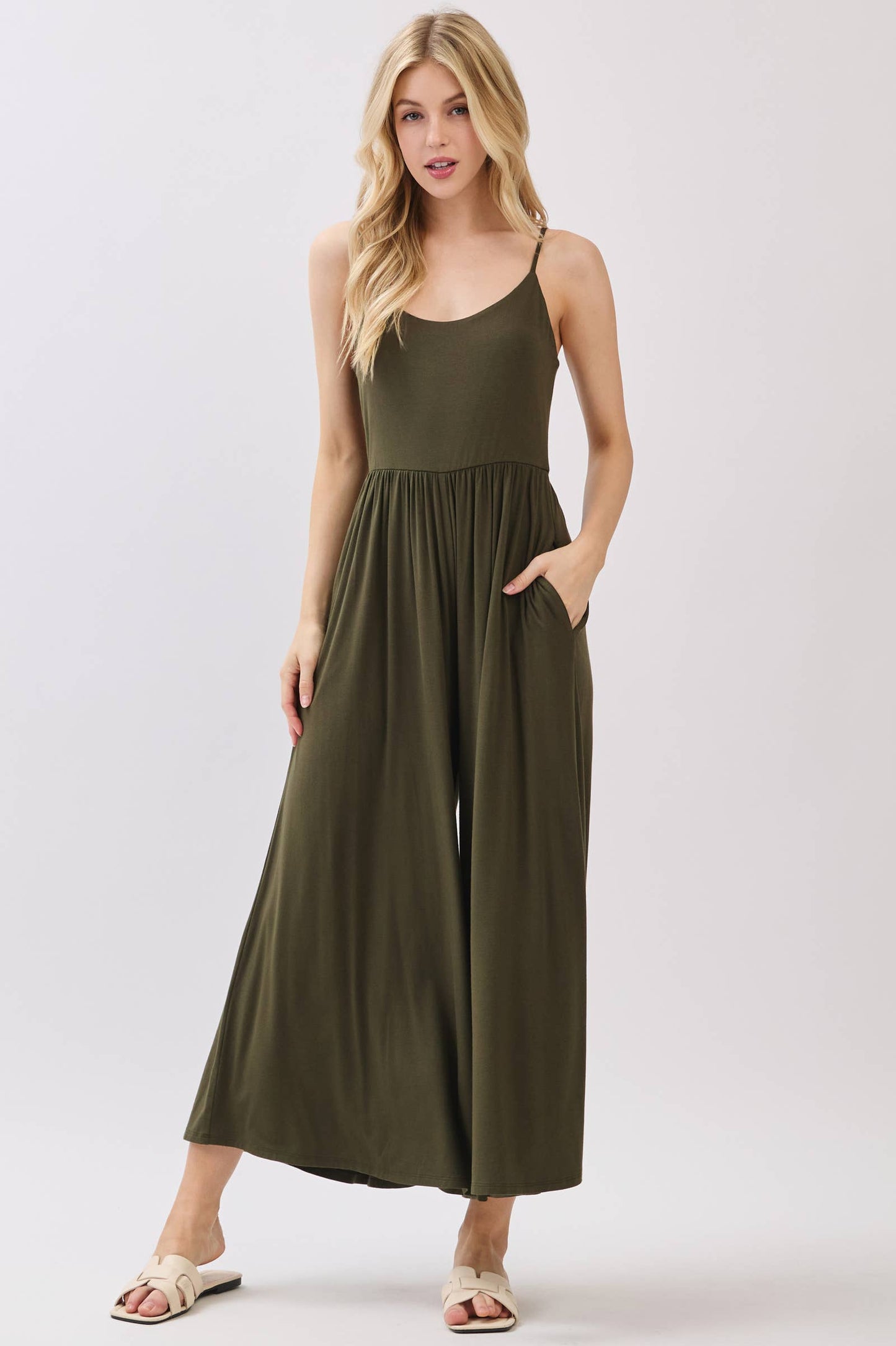 Final Touch - Flare Wide Leg Jumpsuit W/ Adjustable Strap - VJU60179: Nutshell / L