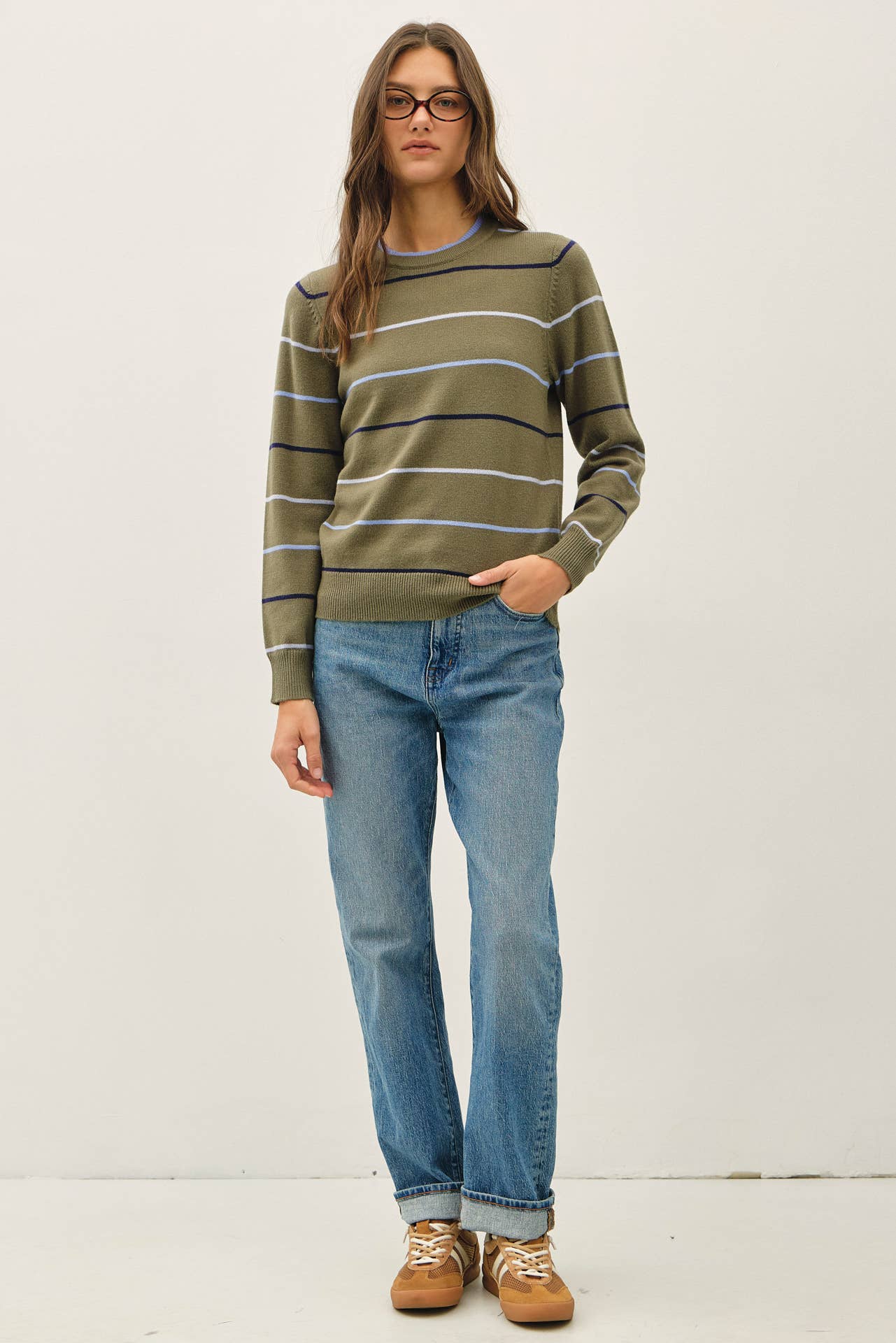 Be Cool - DOUBLE LAYERED LOOK  STRIPE SWEATER TOP : IVORY / S