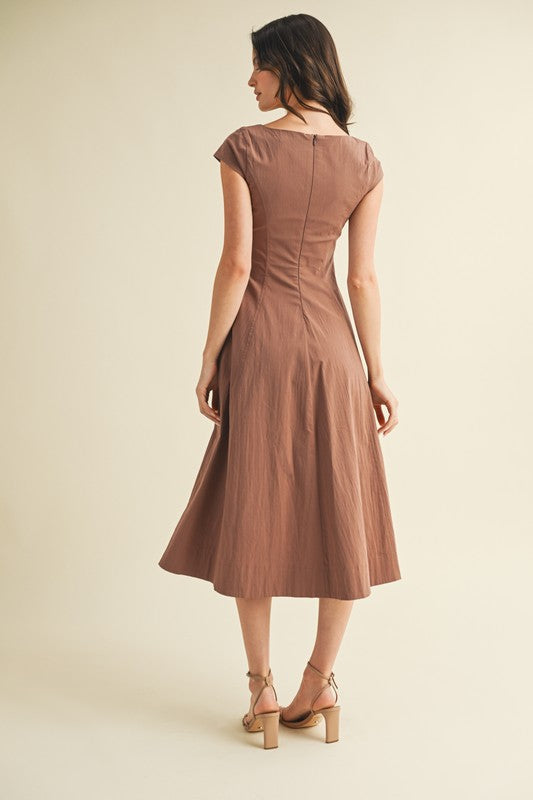 Square Neck Cap Sleeve A Line Dress