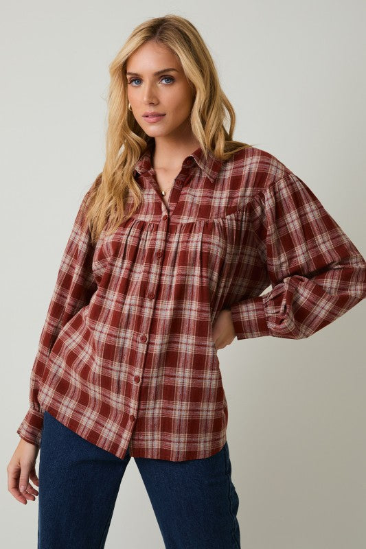 Balloon Sleeve Button Up Shirt