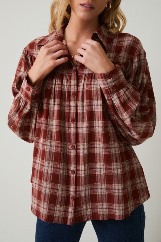 Balloon Sleeve Button Up Shirt