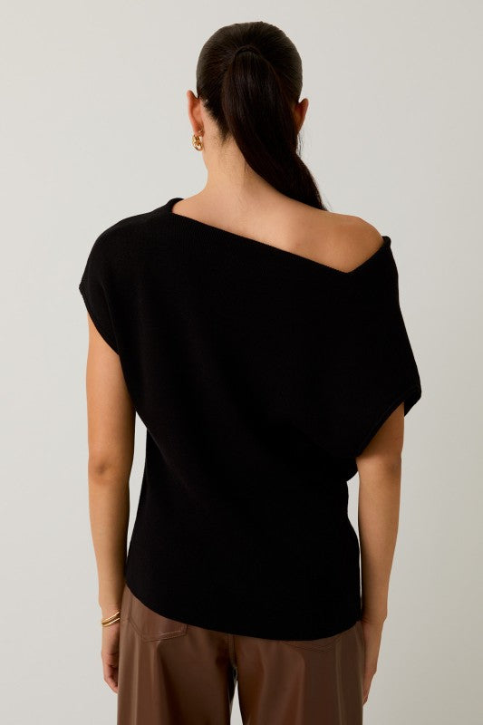 Cowl Neck Wide Shoulder Knit Top