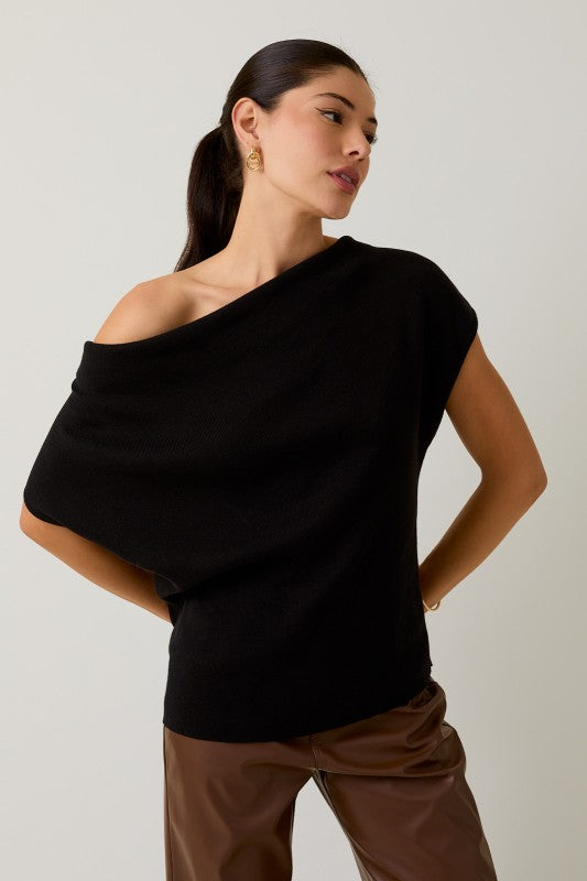 Cowl Neck Wide Shoulder Knit Top