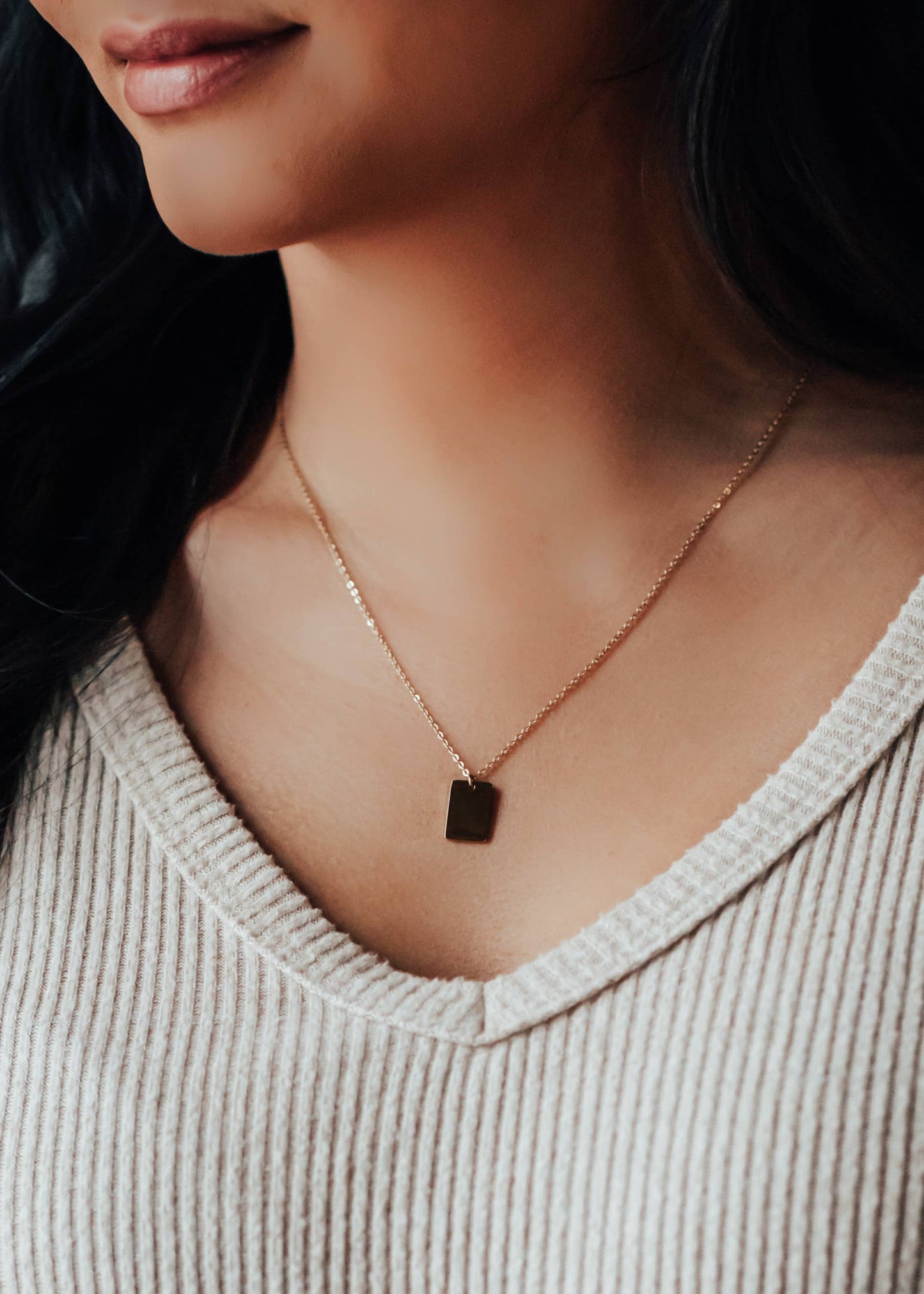 Gold Necklace With Small Rectangle Pendant