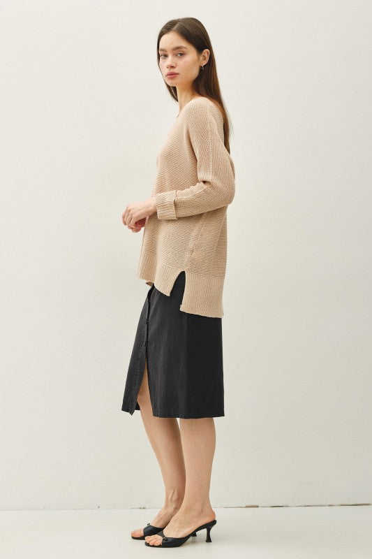 V-neck Dolman Sleeve W. Roll Cuff Sweater