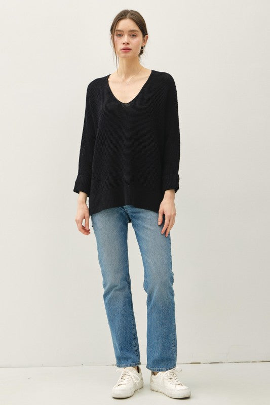 V-neck Dolman Sleeve W. Roll Cuff Sweater