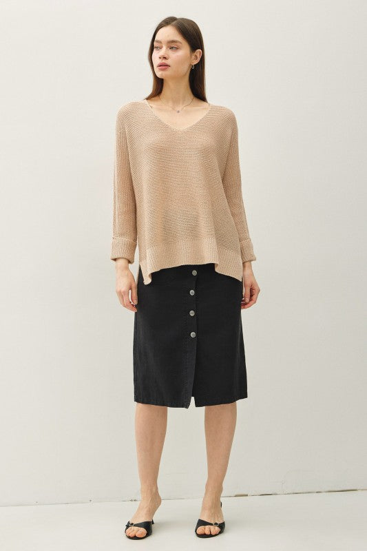 V-neck Dolman Sleeve W. Roll Cuff Sweater