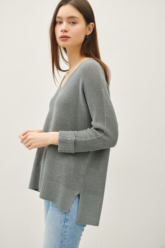 V-neck Dolman Sleeve W. Roll Cuff Sweater