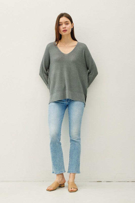 V-neck Dolman Sleeve W. Roll Cuff Sweater