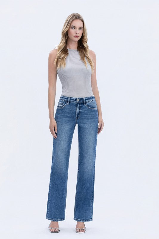 High Rise Full Length Slim Wide Jeans