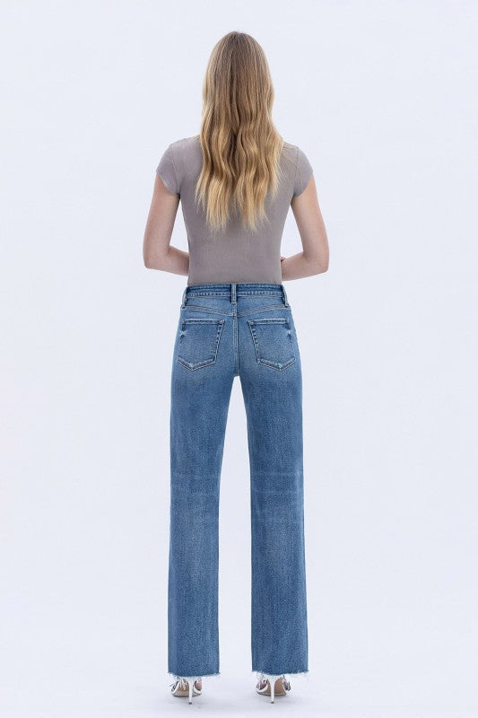 Flying Monkey - High Rise Frayed Hem Slim Wide Jeans