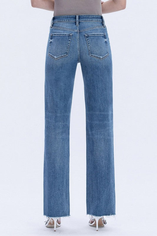 Flying Monkey - High Rise Frayed Hem Slim Wide Jeans