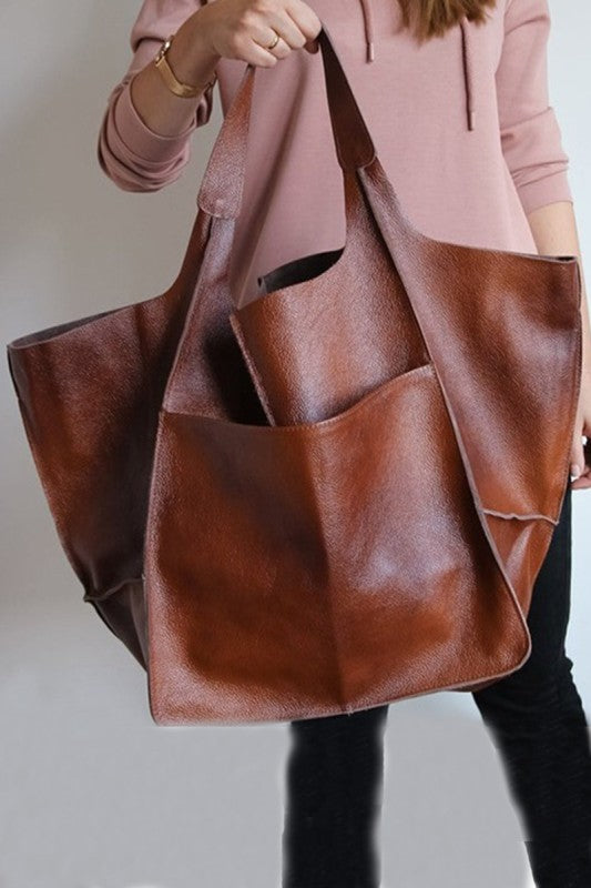 Oversize Large Capacity Soft Vegan Leather Bag