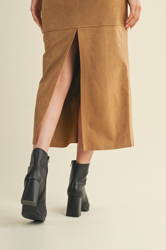 Back Slit Suede Skirt