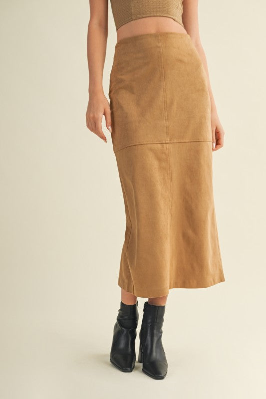 Back Slit Suede Skirt